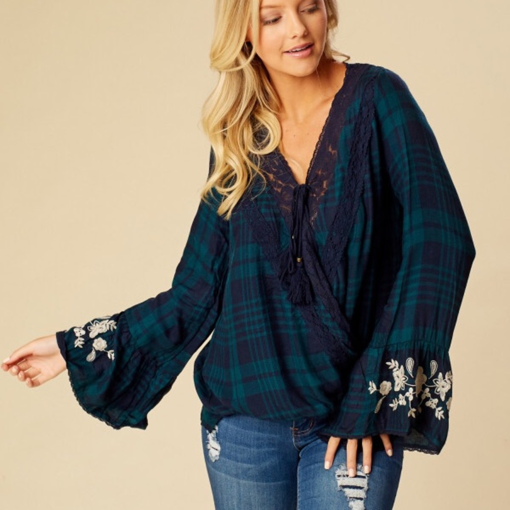 Altar’d State Plaid wrap Top
